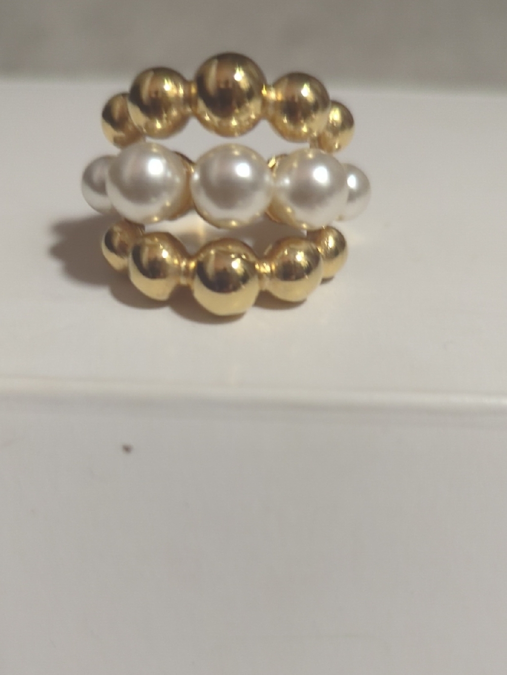 New Gold and White Pearl Bead Stackable Ring - Women Jewelry
